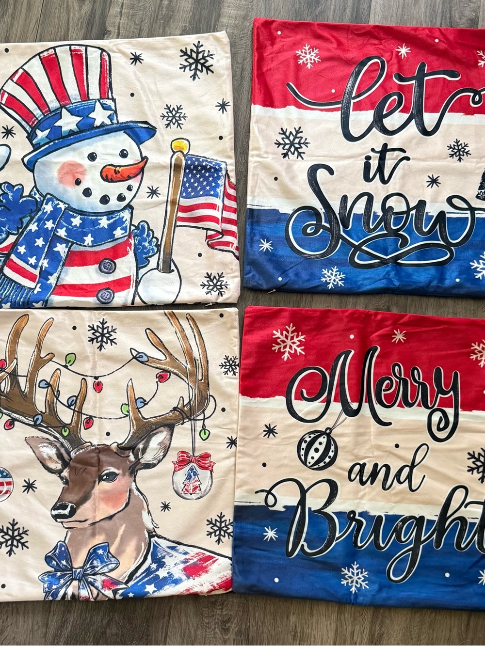 Holiday Farmhouse Throw Pillow Covers - Red, Blue, Cream